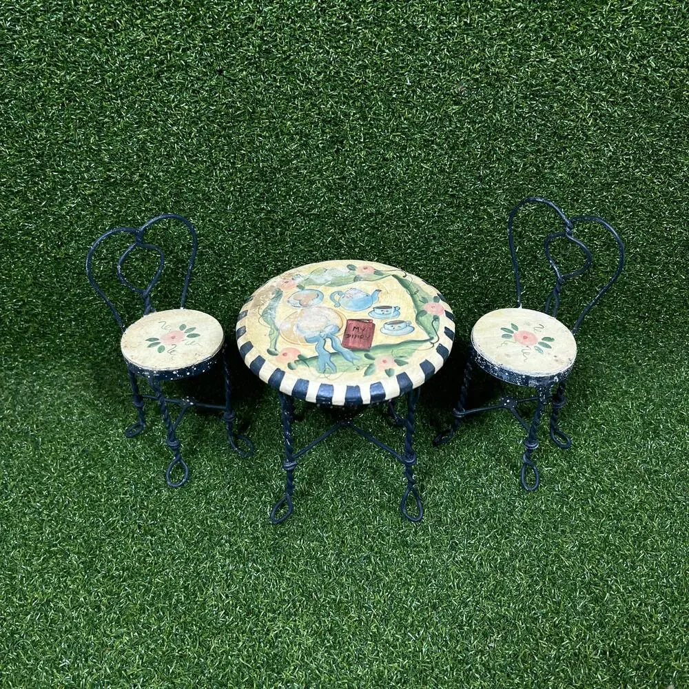 VTG Mills River Miniature Round Table Twisted Metal Chair Bistro Set Dollhouse